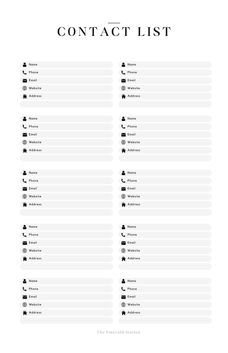 Contact List | Planner Inserts1